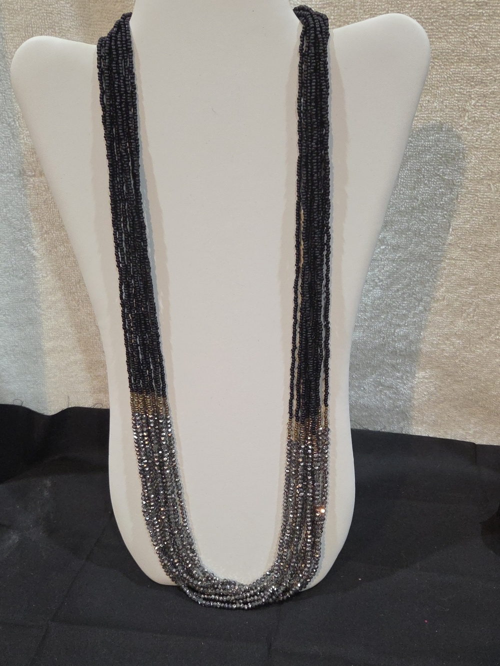 Loft Multi-Strand Black and Metallic Beaded Necklace